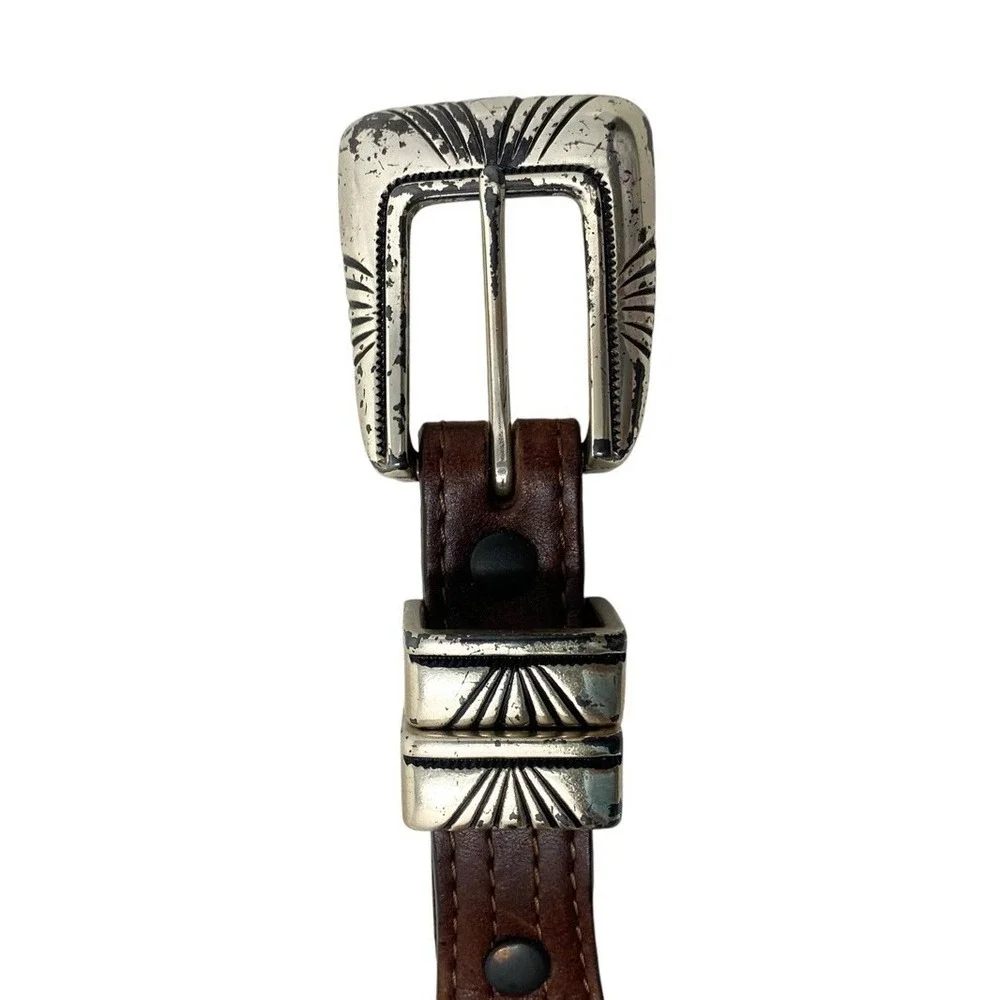 Tony Lama Belt 36 Brown Leather Braided Woven Silver Buckle Western Model 7317L